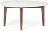 Beistelltisch Estvler aus Marmor, klassischer Stil, weiß, oval, Gestell Mangoholz natur Bild 2