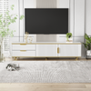 TV-Lowboard, Spanplatte mit Stauraum & goldfarbenen Griffen/Füßen, 175x40x45 cm, Weiß/Gold Bild 4