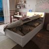 Merax 90*200cm Einzelbett, Massivholzbett, Schlafsofa, mit Mehrfachsteckdose und mehreren Staufächern, mit Lichtleiste, hydraulisches Bett, multifunktionales Holzbett, Weiß Bild 2