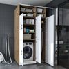 Roomart Waschmaschinenschrank - DORA-II- 115 cm breit - Wasch- & Trocknerschrank mit Türen & Ausziehbrett, Waschmaschinen-Überbau für Waschküche & Hauswirtschaftsraum • Weiß-Eiche Bild 3