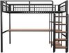 Merax Metall-Hochbett, 90*200 cm, Sicherheitsleiter mit Treppenstufen, Einzelbett, Kinderbett mit Tisch und Regalen, Metallgitter-Sicherheitszaun, Schwarz Bild 5