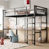 Merax Metall-Hochbett, 90*200 cm, Sicherheitsleiter mit Treppenstufen, Einzelbett, Kinderbett mit Tisch und Regalen, Metallgitter-Sicherheitszaun, Schwarz Bild 3