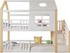 Etagenbett 90×200 cm mit Rausfallschutz und Hausdesign, Weiß/Natur, ohne Matratze Bild 3