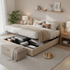 Polsterbett 140×200 cm aus Samt-Stoff mit hydraulischem Bettkasten, beige Bild 2