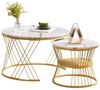 MODFU Couchtisch Hochglanz mit Metallrahmen Couchtisch und 2er Set (Marmor Furnier Sofa Seite Nest von Tischen Runde Endtische), Wohnzimmertisch Bild 4