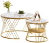 MODFU Couchtisch Hochglanz mit Metallrahmen Couchtisch und 2er Set (Marmor Furnier Sofa Seite Nest von Tischen Runde Endtische), Wohnzimmertisch Bild 5