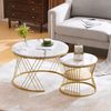 MODFU Couchtisch Hochglanz mit Metallrahmen Couchtisch und 2er Set (Marmor Furnier Sofa Seite Nest von Tischen Runde Endtische), Wohnzimmertisch Bild 2