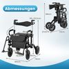 Rollator mit Luftbereifung faltbar und leicht mit Sitz 2 in 1 Rollstuhl &Reiserollator Schwarz Bild 2