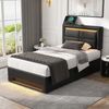 Polsterbett 90×200 cm aus Kunstleder mit LED-Beleuchtung und USB-Ladefunktion, schwarz Bild 3