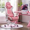 Gaming Stuhl Pink mit Fußstütze 3D Armlehne Lendenwirbelstütze PU Leder Racing Bild 2