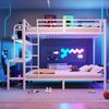 Etagenbett 140x200 cm aus Metall und MDF mit LED-Lichtleiste, Schreibtisch, Ablagefächern, Leiter und Sicherheitsgeländer, Weiß Bild 4
