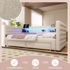 Tagesbett, Daybett, Schlafsofa, 90 × 190 cm, multifunktionales Ausziehbett-Design, USB- + Typ-C-Anschlüsse, mit zwei Schubladen, mehreren Staufächern, LED-Lichtleiste, Ohne Matratze, Samt, beige Bild 4