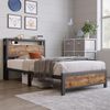 Einzelbett 90x200 cm mit Stauraum-Kopfteil,Metallgestell im Industrie-Stil,Holzoptik, 26,5 cm Bodenfreiheit,inklusive Taschenfederkern Bild 4