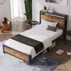 Einzelbett 90x200 cm mit Stauraum-Kopfteil,Metallgestell im Industrie-Stil,Holzoptik, 26,5 cm Bodenfreiheit,inklusive Taschenfederkern Bild 3