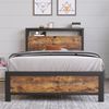 Einzelbett 90x200 cm mit Stauraum-Kopfteil,Metallgestell im Industrie-Stil,Holzoptik, 26,5 cm Bodenfreiheit,inklusive Taschenfederkern Bild 2