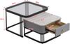Couchtisch 60x60x42+50x50x34 cm, MDF mit Marmoroptik & Glas, schwarzes Metallgestell, integrierte Schublade, Schwarz und Grau Bild 4