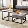 Couchtisch 60x60x42+50x50x34 cm, MDF mit Marmoroptik & Glas, schwarzes Metallgestell, integrierte Schublade, Schwarz und Grau Bild 2