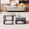 Couchtisch 60x60x42+50x50x34 cm, MDF mit Marmoroptik & Glas, schwarzes Metallgestell, integrierte Schublade, Schwarz und Grau Bild 3