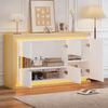 Merax 140cm Wohnzimmerschrank, Moderne Kommode mit 4 Fächern, Beistellschrank mit LED-Lichtleiste, Hochglanz-Sideboard mit Türen aus gehärtetem Glas, Weiß Bild 3