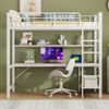 Hochbett, 90*200 cm, Geländer, Trittleiter, mit usb und Steckdose, Mit LED-Leuchten, Schreibtisch, mehrstöckiges Regal, ohne Matratze, Metall, Weiß Bild 4