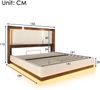 Merax Polsterbett, 140x190cm Doppelbett, mit Lattenrost, LED & Bettkasten, Hydraulik, Leinen Beige & Walnuss, ohne Matratze Bild 4