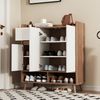 Moderner Schuhschrank Mit Verstellbaren Fächern Weiß Natural 90cm Flur Kommode Mit Massivholzbeinen Und Offenem Stauraum Flexibler Schuhschrank Mit Trennwänden Und Kippsicherung Für Ordnung Im Eingangsbereich, 99cmx35cmx90cm, Weiß Bild 2