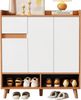 Moderner Schuhschrank Mit Verstellbaren Fächern Weiß Natural 90cm Flur Kommode Mit Massivholzbeinen Und Offenem Stauraum Flexibler Schuhschrank Mit Trennwänden Und Kippsicherung Für Ordnung Im Eingangsbereich, 99cmx35cmx90cm, Weiß Bild 4