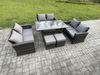 Fimous Polyrattan Gartenmöbel-Sets mit Länglicher Esstisch Doppelsitzsofa 2 kleine Fußhockern Dunkelgrau gemischt Bild 2
