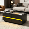 Merax Schwarzer Couchtisch 100x50x40cm, Kaffeetisch mit 4 Schubladen, LED, gehärteter Glasplatte & Hochglanz, Spanplatte Bild 3