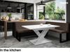 MEBLINI Eckbank für Esszimmer mit ausziehbarem Tisch - Küchenbank - Essecke - Sitzecke Küche - TONI - U-Beine 142x196x87cm Rechts - Braun Kunstleder/B Weiß Hochgl. Bild 2