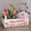 Herz & Heim Geschenkbox aus Holz - Geschenkkorb mit Blumen Motiv als Geschenkverpackung, mit Holzgriffen Bild 3
