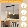ZMH Pendelleuchte Esstisch Esszimmerlampe Hängend - Hängelampe Wohnzimmer Glas Esstischlampe Schlafzimmer 3 Flammig E27 Hängeleuchte Vintage Pendellampe Höhenverstellbar für Küche(ohne Leuchtmittel) Bild 3