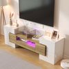 TV-Schrank 145 cm Hochglanzweiß und Holz mit LED-Beleuchtung, 6 Türen, 2 Schubladen, 3 offene Fächer Bild 5