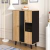 Beistellschränke, Sideboard, Vitrinen mit Glas und LED-Beleuchtung. Enthält Laminate, eine Kombination aus Schwarz und Holzfarben, einzigartiges schwarzes Holzstreifendesign [OLD SKU:WF313229230S] Bild 5