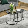 HOMCOM 2er Set Couchtisch Satztisch Rund Oval Beistelltisch Kaffeetisch Stapelbar für Wohnzimmer mit Faux Marmor Seite bis 30 kg MDF Stahl Schwarz Ø50x50,5H cm Bild 2