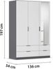 Rauch Möbel Lagoa, Kleiderschrank, Garderobe für Schlafzimmer, Kinderzimmer, Jugendzimmer 3-türig mit Spiegel, 4 Schubladen, mit Zubehör Basic, Farbe Weiß/Grau metallic, Schwarz, Breite 136 cm Bild 3