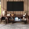 FurnitureR TV-Lowboard mit geschnitzter Holzoptik, Doppel-Schubladen & breiter Ablagefläche für Moderne Wohnzimmer Bild 5
