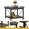 DWVO Couchtisch Rund, 2-Tier Kaffeetisch mit offenem Aufbewahrungsregal, rustikaler Holz Couchtisch mit Metallrahmen, Einfache Montage, Grau Bild 5