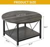 DWVO Couchtisch Rund, 2-Tier Kaffeetisch mit offenem Aufbewahrungsregal, rustikaler Holz Couchtisch mit Metallrahmen, Einfache Montage, Grau Bild 2