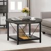 DWVO Couchtisch Rund, 2-Tier Kaffeetisch mit offenem Aufbewahrungsregal, rustikaler Holz Couchtisch mit Metallrahmen, Einfache Montage, Grau Bild 3