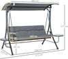 Outsunny Hollywoodschaukel mit verstellbarem Sonnendach, 3-Sitzer, Verstellbares Dach, Gartenschaukel, 1 tlg, Schaukelbank, für Garten, Balkon, Grau Bild 3