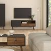 Dmora - Fernsehschrank Yvette, Ständer für Wohnzimmerfernseher, Niedriges Wohnzimmer-Sideboard, TV-Ständerbasis, 150x40 h60 cm, Schwarz und Walnuss Bild 5