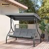 Outsunny Hollywoodschaukel 2 in 1, mit Liegefunktion, verstellbarem Sonnendach, belast bis 240kg, 3-Sitzer, Bettfunktion, 3-Sitzer Gartenschaukel, 1 tlg, Schaukelbank, für Garten, Terrasse, 195 x 117 x 175 cm, Dunkelgrau Bild 2