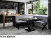 MEBLINI Eckbank für Esszimmer mit ausziehbarem Tisch - Küchenbank - Essecke - Sitzecke Küche - PETER - X-Beine 128x168x87cm Rechts - Grau Samt/M Schwarz Hochgl. Bild 2