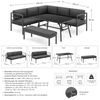 Mucola Essgruppe Aluminium Lounge Ecksofa mit Sitzbank wetterfest Grau Tisch Entspannungsoase Gartenmöbel Ecksitzgarnitur Sofa Outdoor-Möbel Bild 3