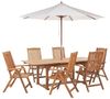 Beliani 'JAVA' Gartentisch Set mit Schirm, Akazienholz Heller Holzfarbton, 160 220x90x74 cm Bild 1