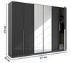 Kleiderschrank Drehtürenschrank Glamour | 6-türig | mit Spiegeltüren | effektgrau Hochglanz / grau metallic | 271x210 Bild 3
