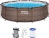 Bestway Steel Pro MAX Frame Pool-Set mit Filterpumpe Ø 366 x 100 cm, Rattan-Optik (Schokobraun), rund