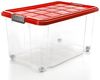 BigDean 3 Stück 60 L Aufbewahrungsbox mit Deckel groß rot - stapelbare robuste Box - rollbare Stapelbox mit festen Klickverschlüssen - Made in Germany Bild 2