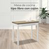 ASTIMESA Küchentisch, Buchtisch, Tisch mit laminierter Platte in Heller Eiche, weiße Struktur, ideal für kleine Räume, Maße geschlossen: 90x50 cm, Maße geöffnet: 90x100 cm. Bild 2